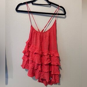 Free people Coral Ruffle Layered Top